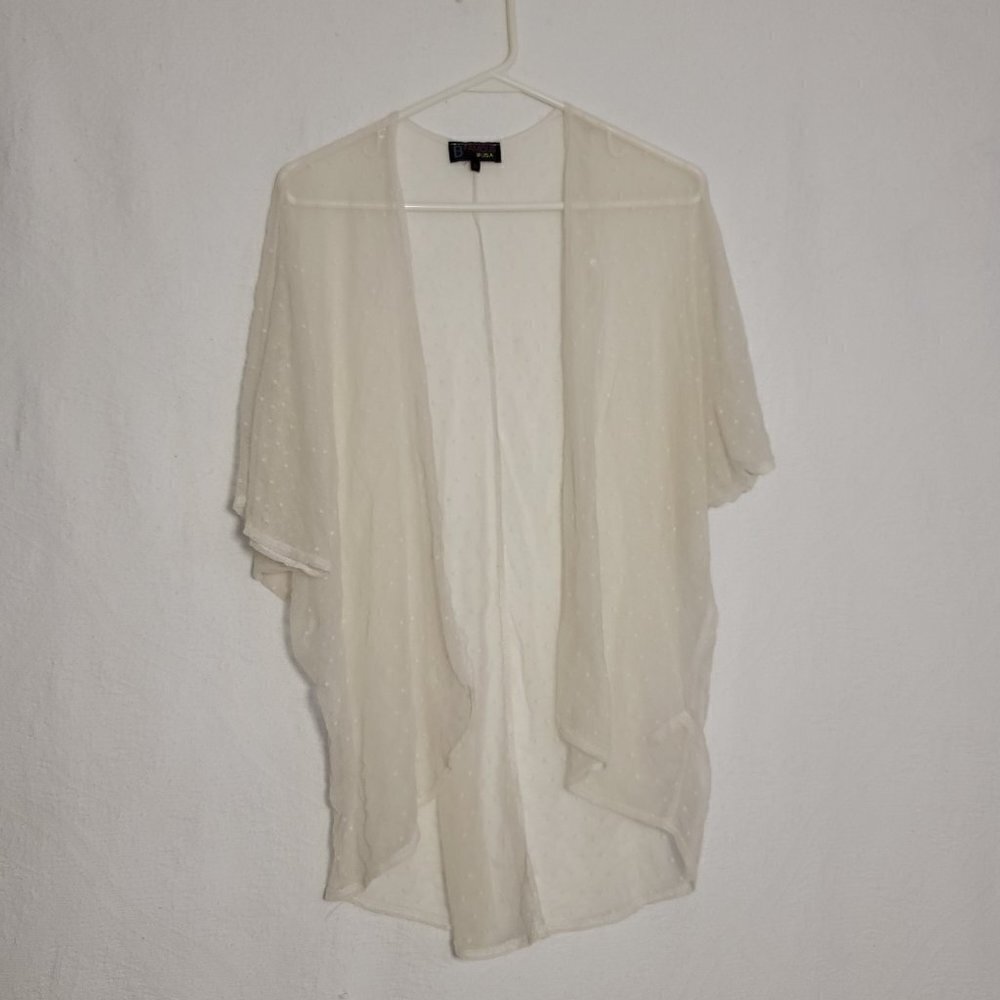 600. B Famous Cardigan Sheer White Sz L